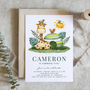 Invitación Acuarela Tribal Giraffe Safari Tema Cumpleaños