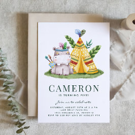 Invitación Acuarela Tribal Hippo Safari Tema Cumpleaños
