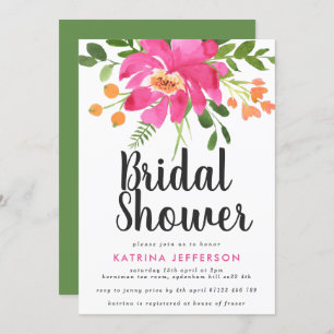 Invitación Acuarela Tropic Hot Pink Bridal Shower