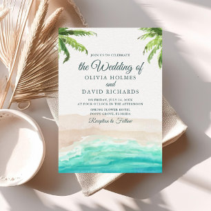 Invitación Acuarela Tropical Beach and Palm Trees Boda