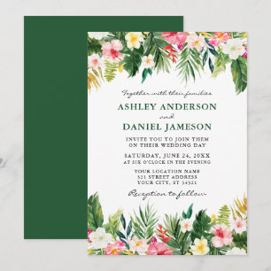 Invitación Acuarela Tropical Boda Floral Verde