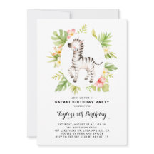 Acuarela tropical Cebra Safari Niños Cumpleaños