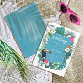 Invitación Acuarela Tropical con Toucan Boda ID577 Verde azul