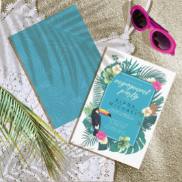 Invitación Acuarela Tropical con Toucan Engagement Verde azul