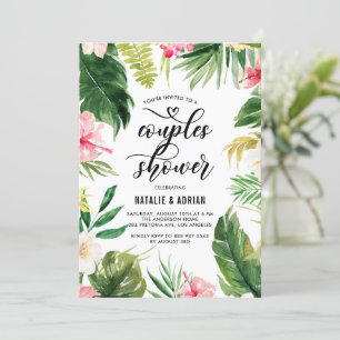 Invitación Acuarela Tropical De Marco Floral Ducha De Parejas