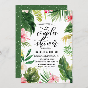 Invitación Acuarela Tropical De Marco Floral Ducha De Parejas