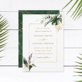 Invitación Acuarela tropical deja Boda de marco dorado