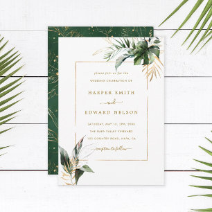 Invitación Acuarela tropical deja Boda de marco dorado