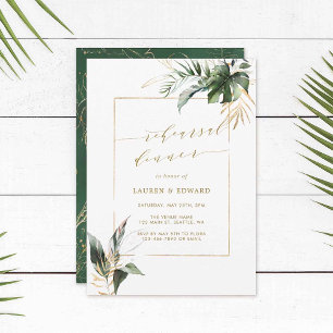 Invitación Acuarela tropical deja cena de ensayo de oro