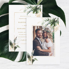Invitación Acuarela tropical deja foto Boda de oro
