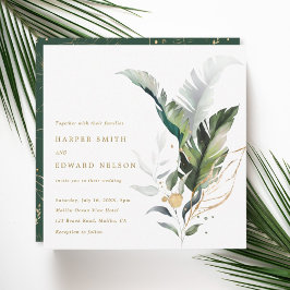 Invitación Acuarela tropical deja plaza Boda dorada