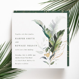 Invitación Acuarela tropical deja plaza verde Boda