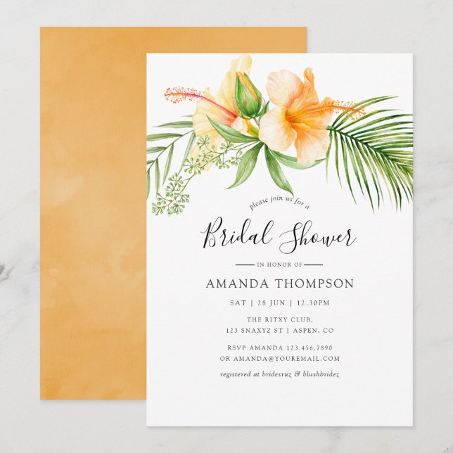 Invitación Acuarela Tropical Floral Beach Bridal Shower (Anverso / Reverso)