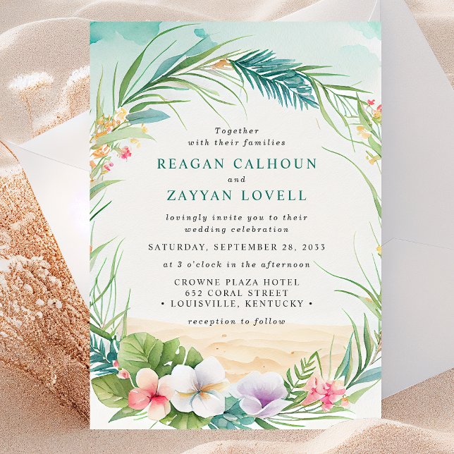 Invitación Acuarela Tropical Floral Beach Foliage Boda (Subido por el creador)
