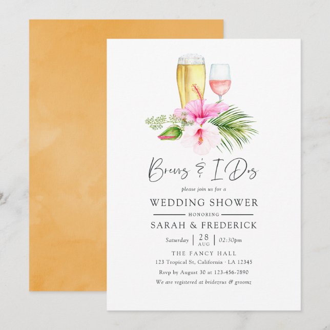 Invitación Acuarela Tropical Floral Beach se rompe antes de q (Anverso / Reverso)