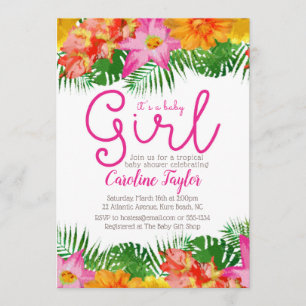 Invitación Acuarela Tropical Floral Bebé Chica Ducha