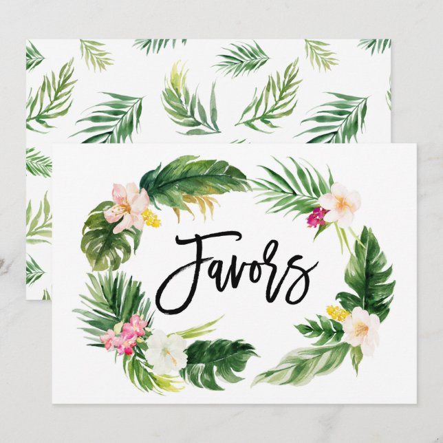 Invitación Acuarela Tropical Floral Favorece el Rótulo (Anverso / Reverso)