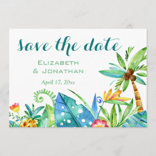 Invitación Acuarela Tropical Floral Foto Salvar Fecha