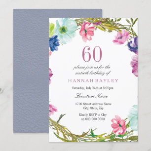 Invitación Acuarela tropical floral Invite a cumplir 60 años