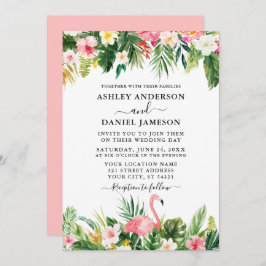 Invitación Acuarela Tropical Floral Rosa Flamingo Boda