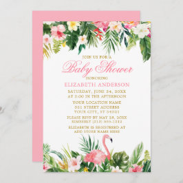 Invitación Acuarela Tropical Floral Rosa Flamingo Ducha