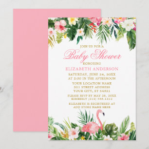 Invitación Acuarela Tropical Floral Rosa Flamingo Ducha