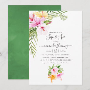 Invitación Acuarela Tropical Floral Sip y Ver
