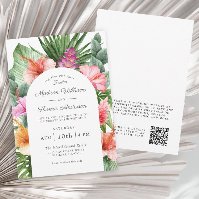 Invitación Acuarela tropical floral todo en un Boda (Available in printed and digital download formats.)
