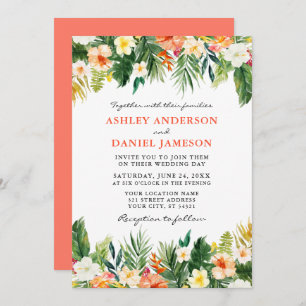 Invitación Acuarela Tropical Floral Verdor Boda Coral