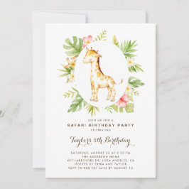 Invitación Acuarela tropical Giraffe Safari Niños Cumpleaños