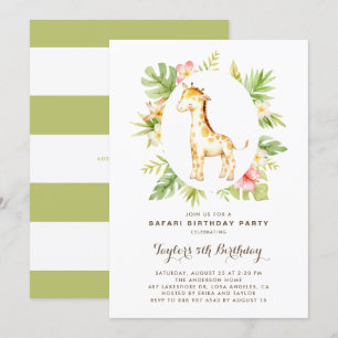 Invitación Acuarela tropical Giraffe Safari Niños Cumpleaños