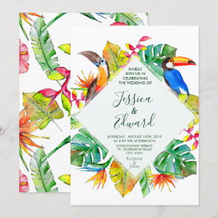 Invitación Acuarela tropical Hawaii Aves Exóticas