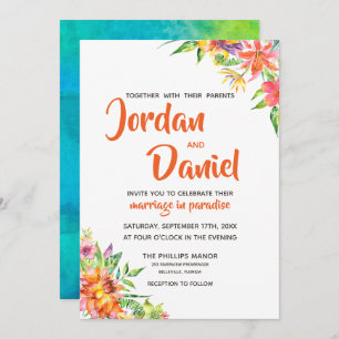 Invitación Acuarela Tropical Moda Floral Boda de destino