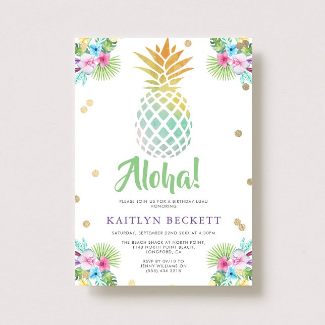Invitación Acuarela tropical Piña Ave Cumpleaños Luau (Subido por el creador)