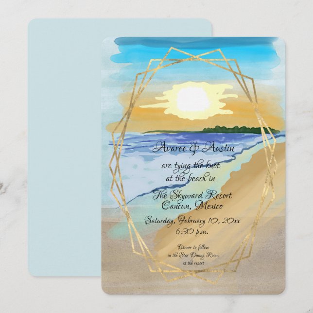Invitación Acuarela Tropical Resort Beach (Anverso / Reverso)