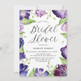 Invitación Acuarela Tulipanes Púrpura Ducha de Novias Florale