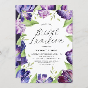 Invitación Acuarela Tulipanes Púrpura Floral Bridal Luncheon