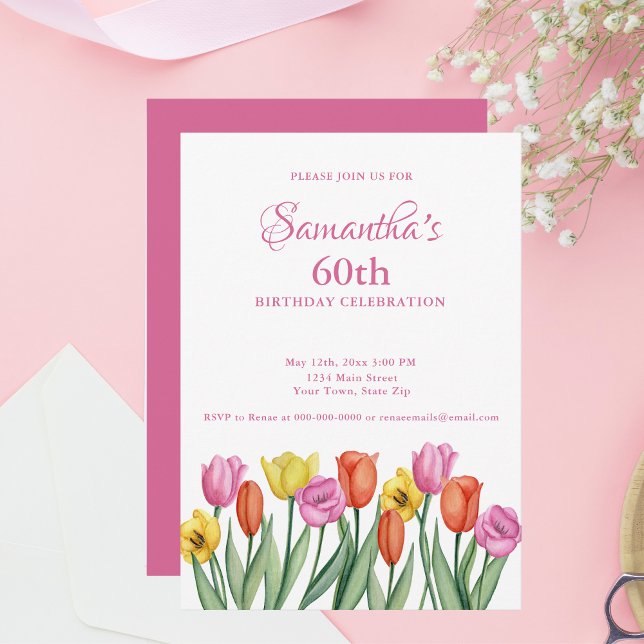 Invitación Acuarela Tulips 60ª fiesta de cumpleaños (Subido por el creador)