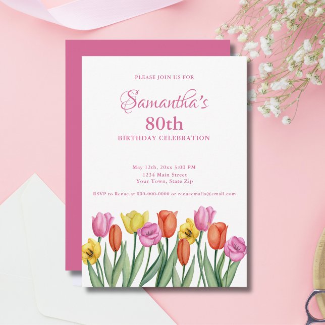 Invitación Acuarela Tulips 80 Fiesta de Cumpleaños (Subido por el creador)