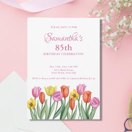 Invitación Acuarela Tulips 85ª fiesta de cumpleaños