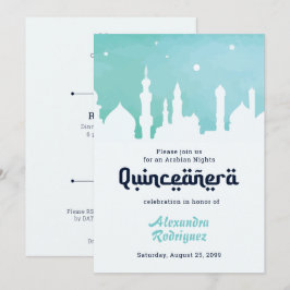 Invitación Acuarela Turquesa Arábiga Quinceañera