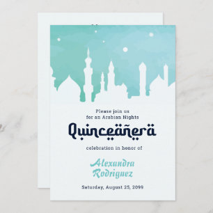 Invitación Acuarela Turquesa Arábiga Quinceañera