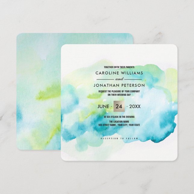 Invitación Acuarela turquesa moderna (Anverso / Reverso)