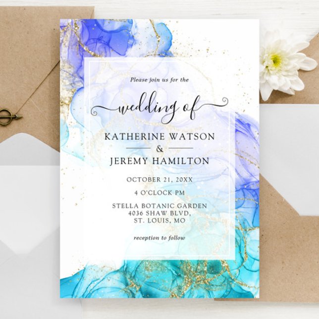 Invitación Acuarela turquesa y boda dorado (Subido por el creador)