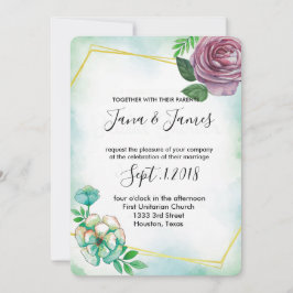 Invitación Acuarela turquesa y boda floral púrpura
