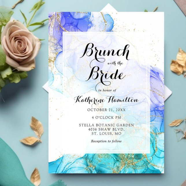Invitación Acuarela turquesa y brunch de novias doradas (Subido por el creador)
