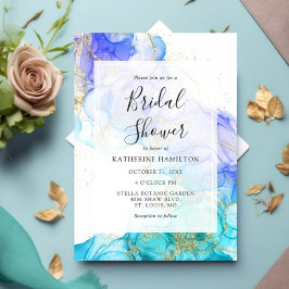 Invitación Acuarela turquesa y ducha de novia dorada