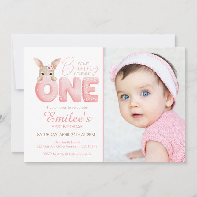 Invitación Acuarela Un conejo es un cumpleaños fotográfico (Anverso)