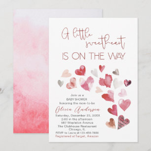 Invitación Acuarela, un corazón dulce está en camino bebé