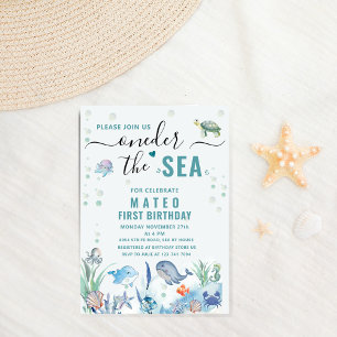 Invitación Acuarela Un-der el mar 1er cumpleaños